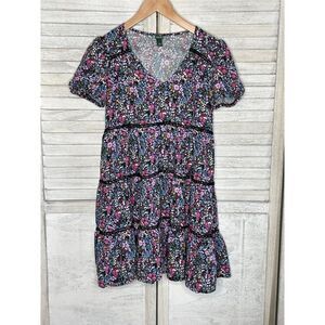 Wild Fable Floral Print Short Sleeve Tiered Babydoll Dress Size XS